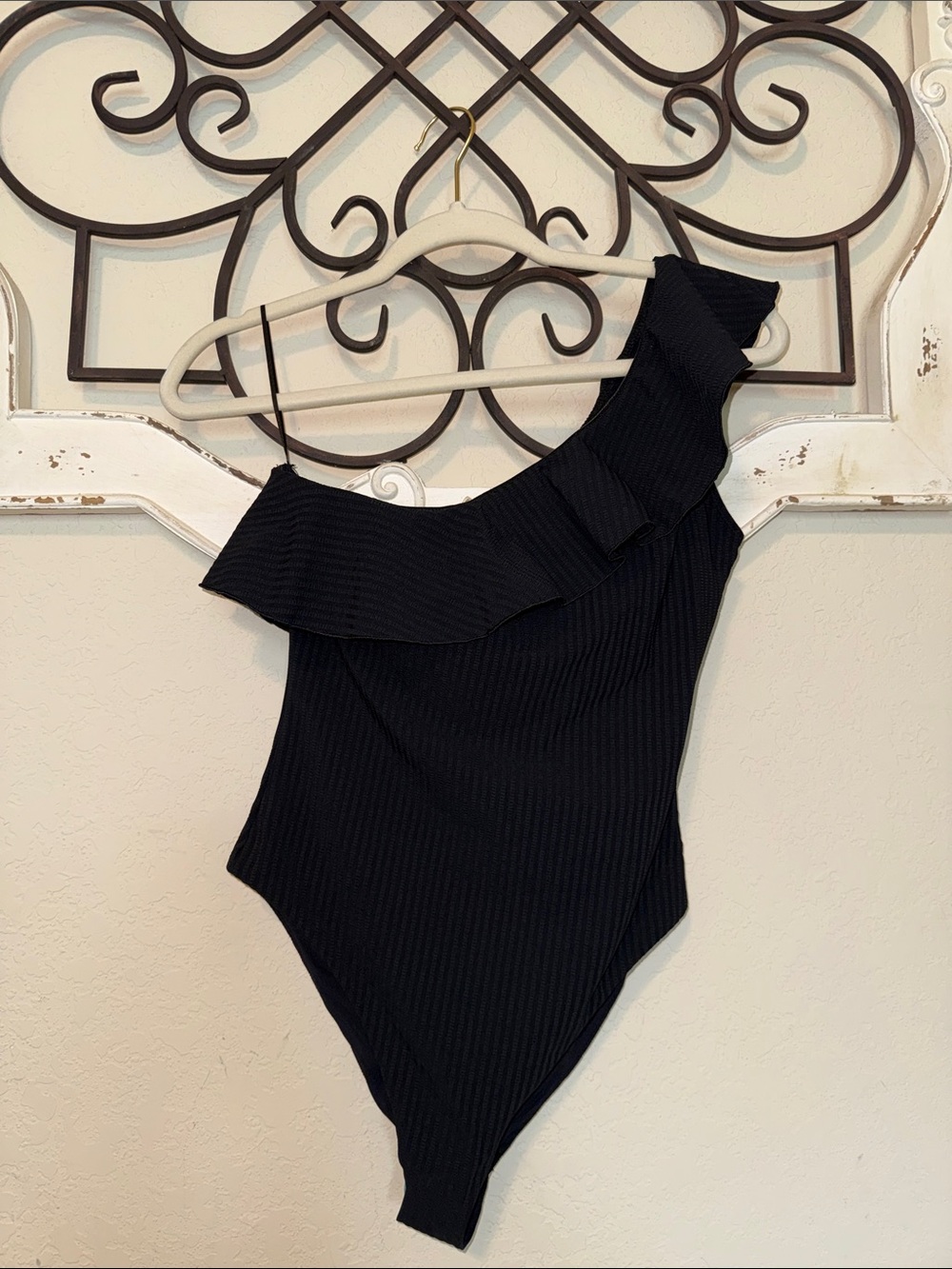 Zara Black One-Shoulder Ruffle Swimsuit